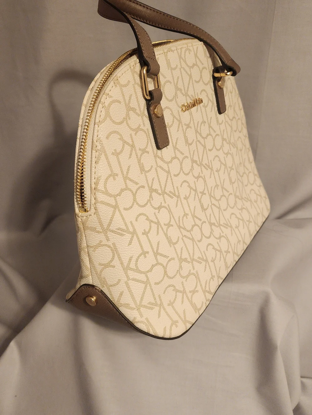 Calvin Klein Cream Logo Dome Satchel